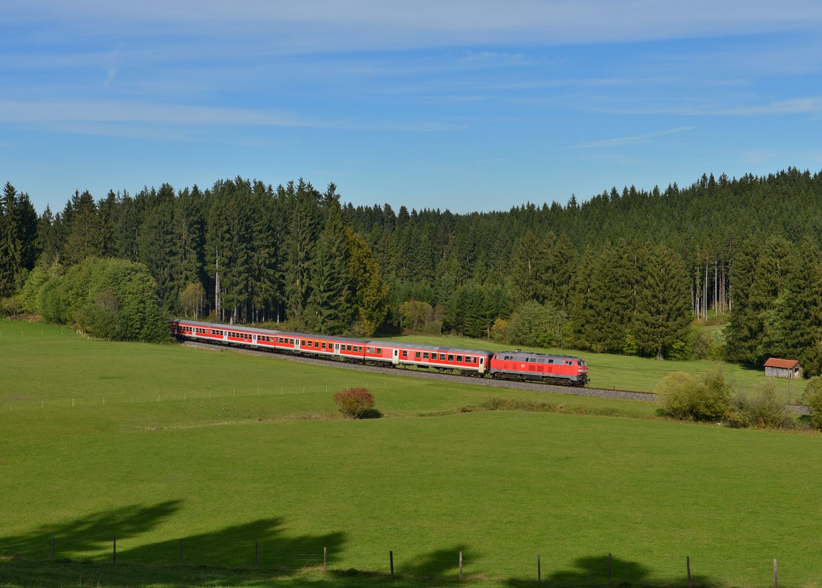 218 486 mit einer RB nach Augsburg am 19.10.2013 bei Leuterschach.