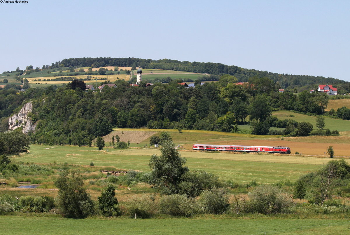 218 494-3 mit dem RE 3209 (Donaueschingen-Ulm Hbf) bei Untermarchtal 1.7.18
