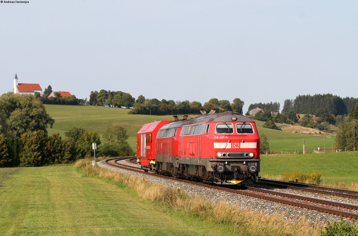 218 497-6 und 218 428-1 mit dem Hilfz 99988 (Biessenhofen-Kempten(Allgäu)Hbf) bei St.Alban 28.8.18