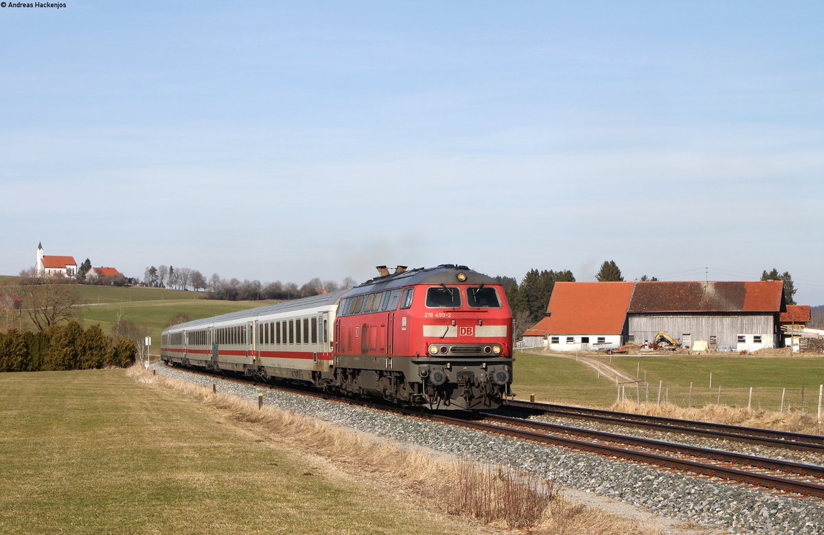 218 499-2 mit dem IC 2085  Nebelhorn  (Augsburg Hbf-Oberstdorf) bei St.Alban 24.3.18