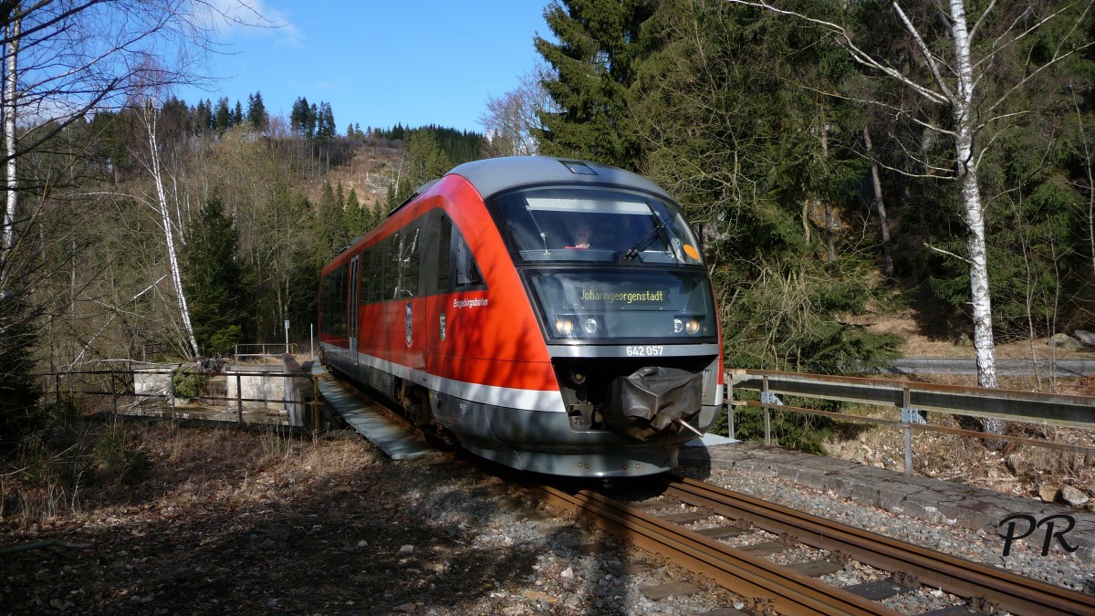 22.02.2014 Erzgebirgsbahn auf dem Weg nach Johanngeorgenstadt. Hier bei Erlabrunn.