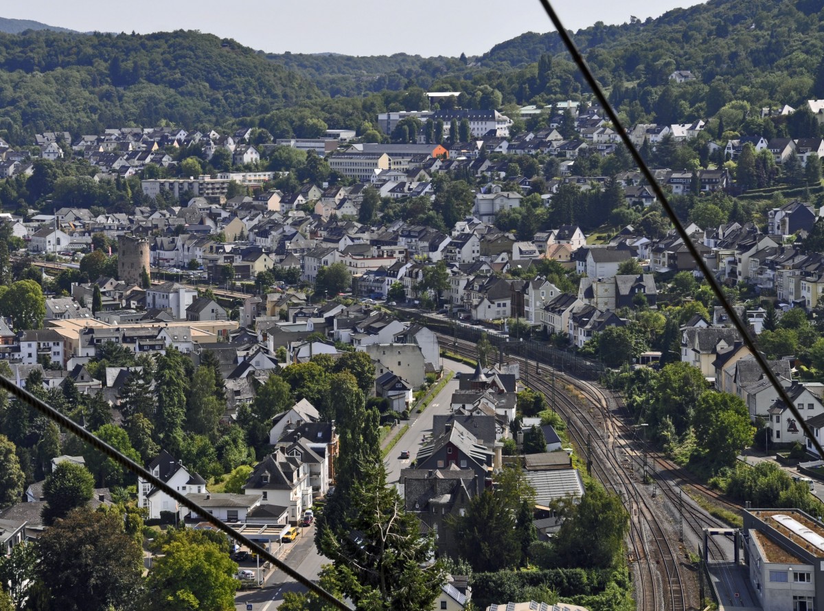 22.08.2013 Bf Boppard ; Blick aus dem Sessellift auf die erste Weiche aus Richtung Koblenz