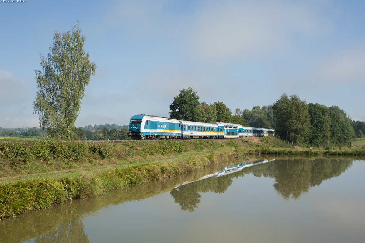 223 062 mit dem ALX 84111 von Hof Hbf nach München Hbf bei Wiesau, 04.09.2017