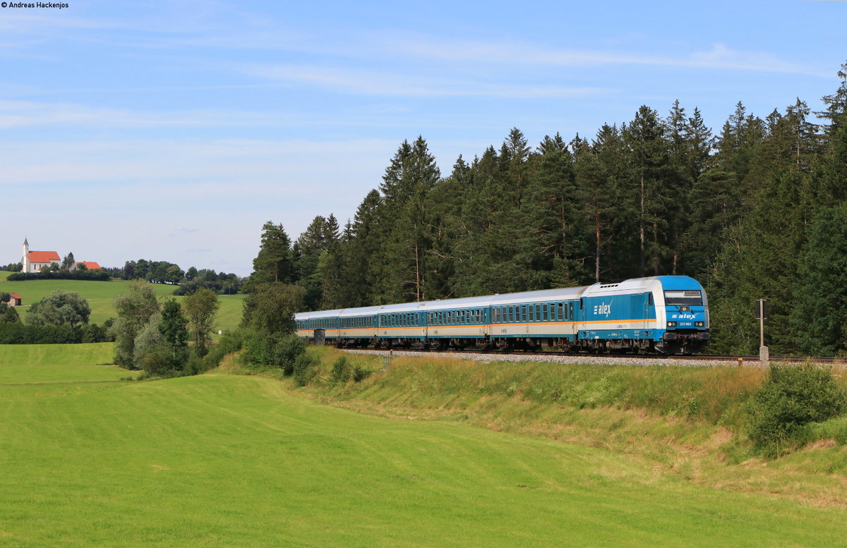 223 062 mit dem ALX84112 (München Hbf-Hergatz) bei Riedels 13.7.20