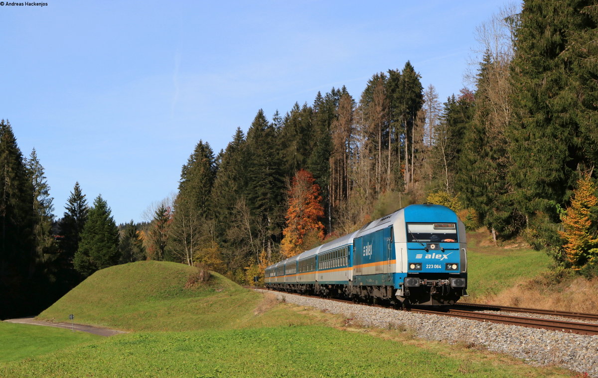 223 064 mit dem ALX84109 (Lindau Hbf-München Hbf) bei Weißensbachmühle 25.10.20