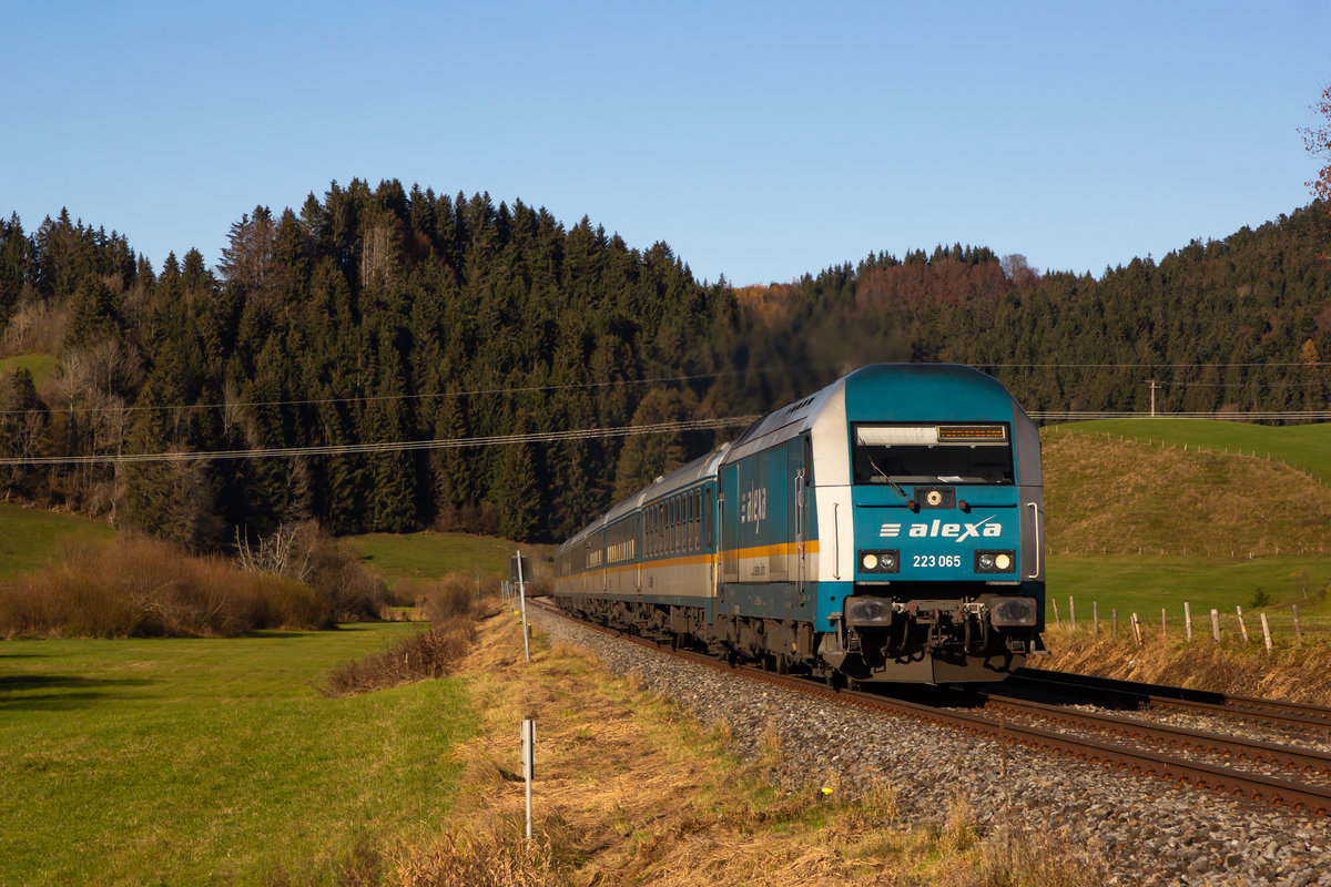 223 068 mit ihrem Alex bei Buflings kurz vor Oberstaufen. 7.11.20