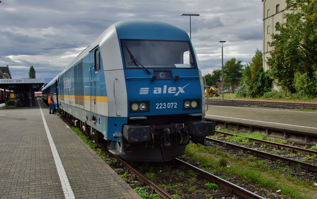 223 072 als Alx 84149 mit dem alex abfahrtbereit nach München um 11.14 Uhr in Lindau Hbf. am 21.09.14.