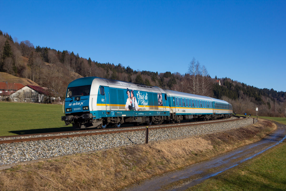 223 072 mit dem Alex direkt am Alpsee entlang hinter Immenstadt. 6.1.20