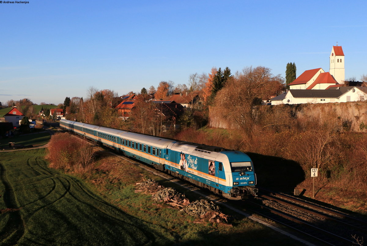 223 072 mit dem ALX 84105 (Lindau Hbf-München Hbf) bei Wohmbrechts 14.11.20
