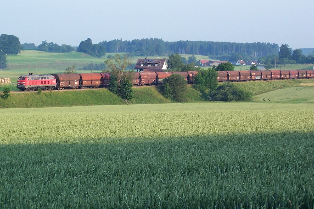 225 004-1 mit leeren Wagen kurz vor der Einfahrt in den Bahnhof Roßberg am 02.07.2010.