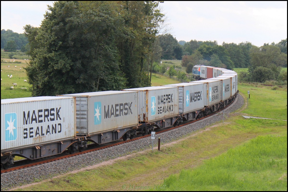 225 071-0 der NBE RAIL mit ihrem Containerzug vom JWP Wilhelmshaven übers Industriegleis ins Binnenland. 04/09/2015