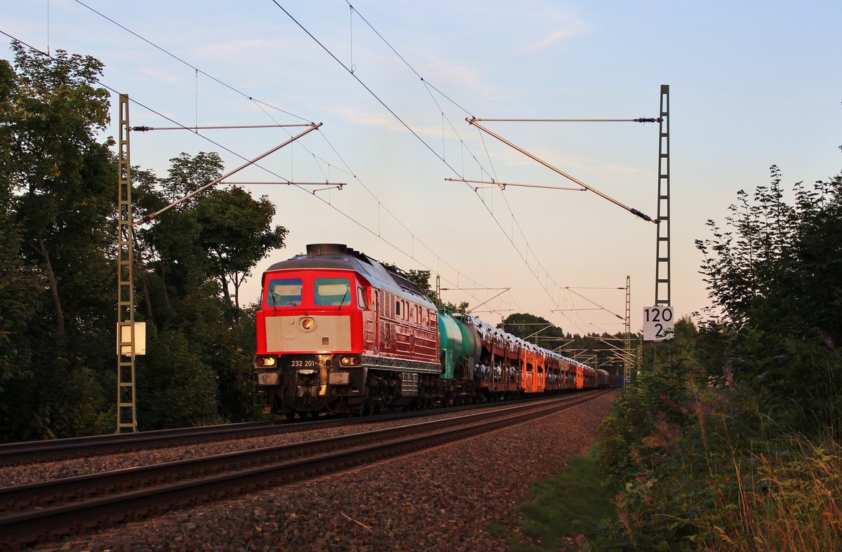 232 201-4 (51602) zu sehen am 14.08.17 im Sonnenuntergang bei Plauen/V.