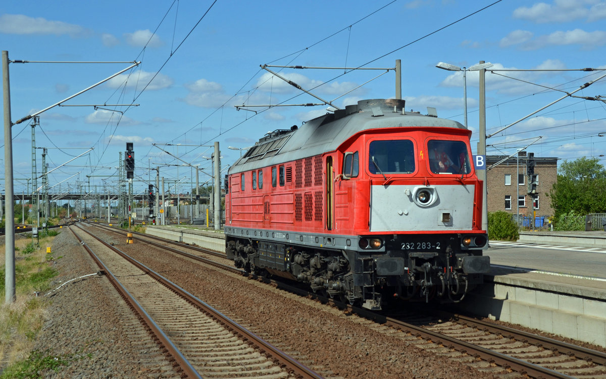 232 283 der WFL rollte am 05.08.18 Lz durch Bitterfeld Richtung Leipzig.