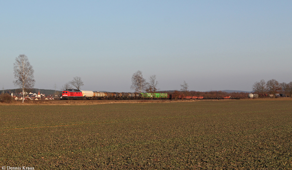 232 359 mit einem Güterzug am 24.02.2014 bei Freihöls.