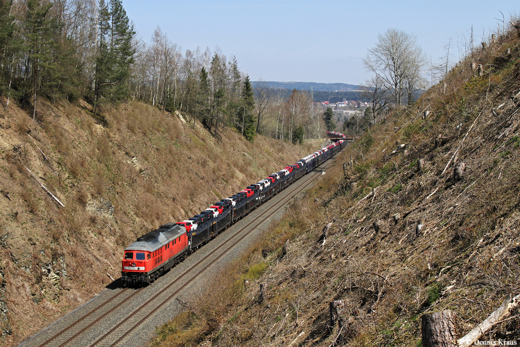 232 388 mit einem Autozug am 19.04.2015 bei Neusorg.