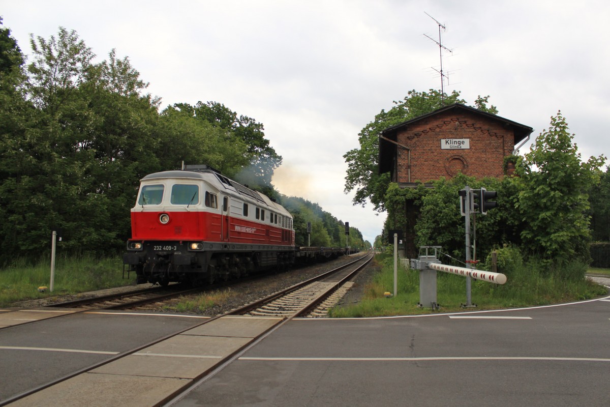 232 409 bei der Ausfahrt in Klinge am 18.05.14.