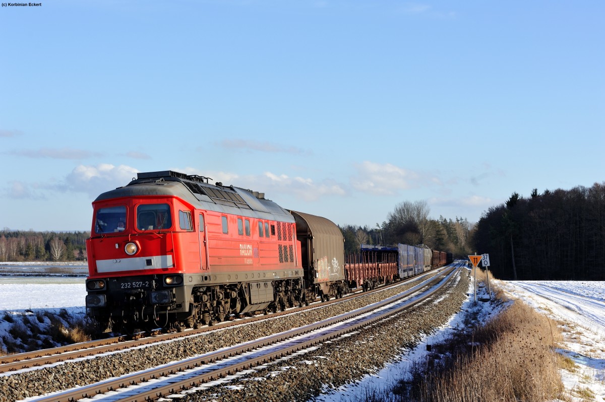 232 527-2 mit dem 45365 von Nürnberg nach Cheb bei Oberteich, 06.02.2014
