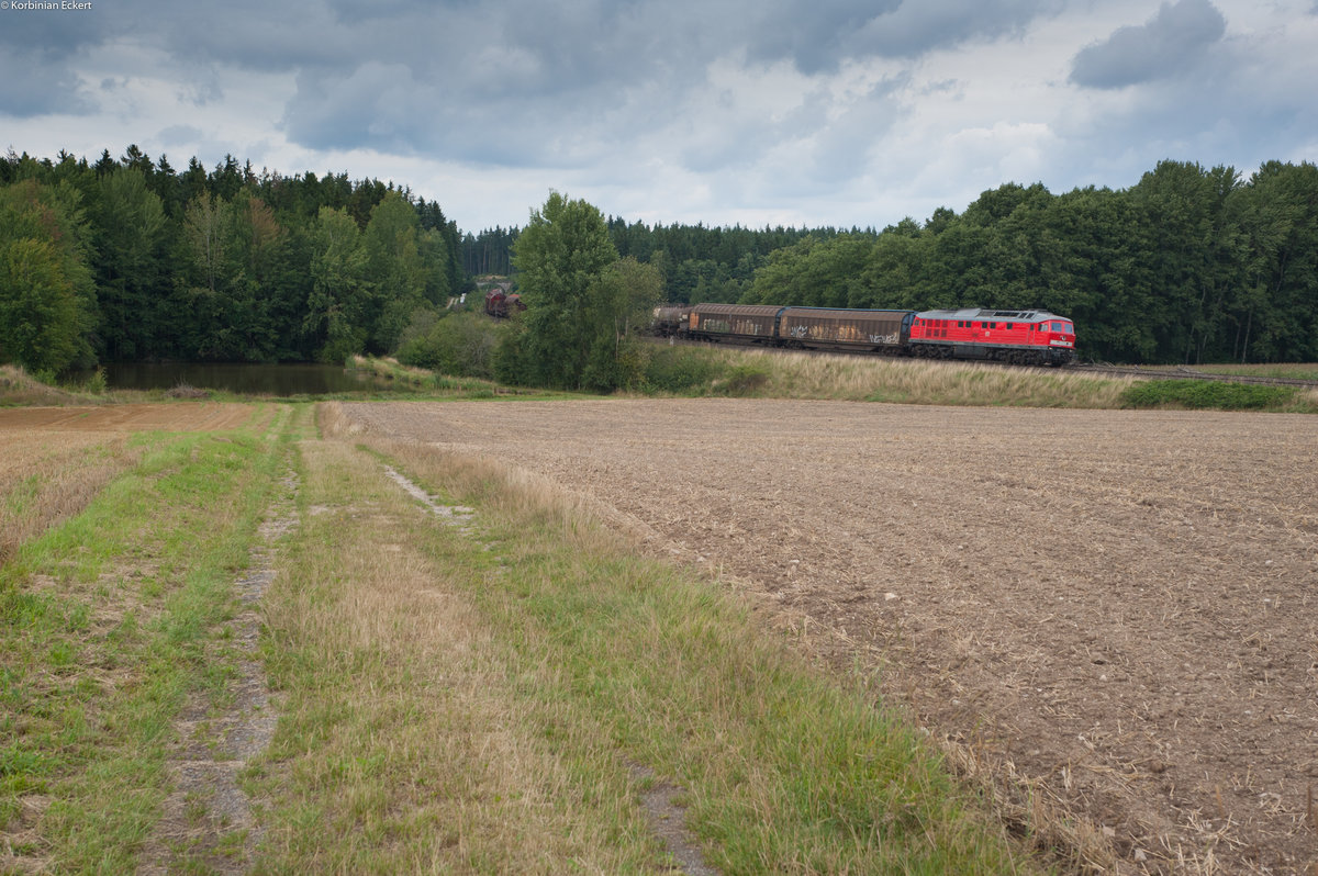 232 571-0 mit der umgeleiteten Schwandorfer Übergabe bei Oberteich Richtung Schwandorf, 12.08.2017