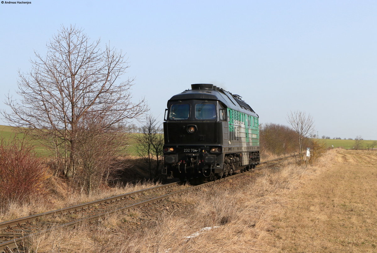 232 704-7 als Tfzf 92525 (Niederwiesa-Ebeleben) bei Ebeleben 24.2.21
