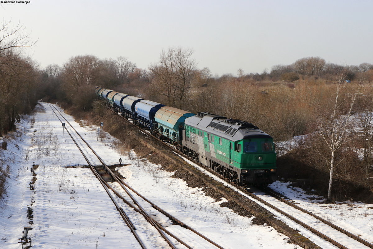 232 704-7 mit einem Düngerzug in Hohenebra 24.2.21