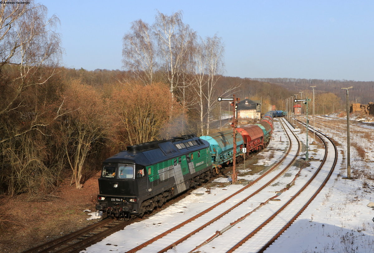 232 704-7 mit einem Düngerzug in Hohenebra 24.2.21