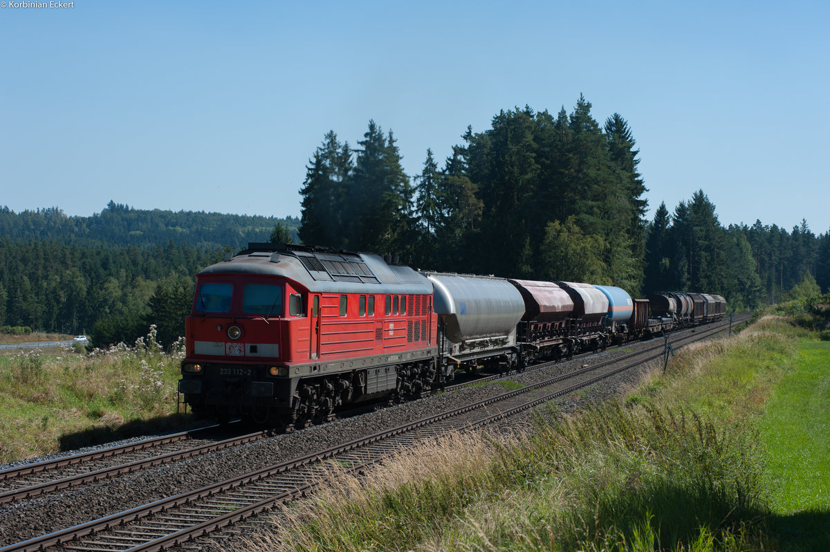 233 112 mit dem EZ 51722 bei Pechbrunn, 27.08.2016