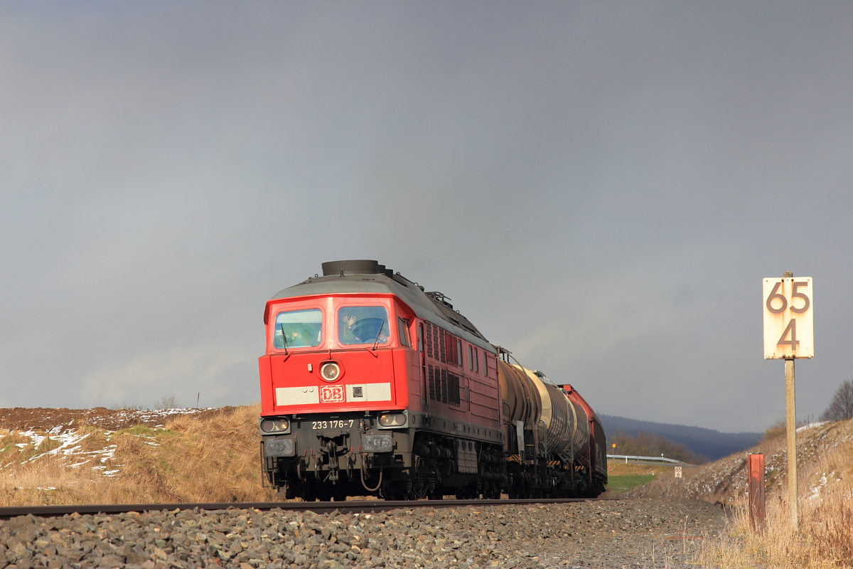 233 176-7 DB Cargo bei Marktleuthen am 25.02.2016.