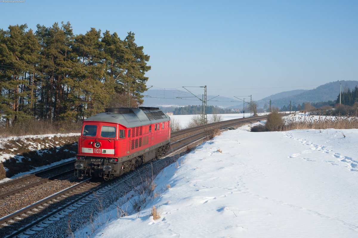 233 219 als Lz auf der Fahrt von Nürnberg nach Regensburg Ost bei Darshofen, 21.01.2017