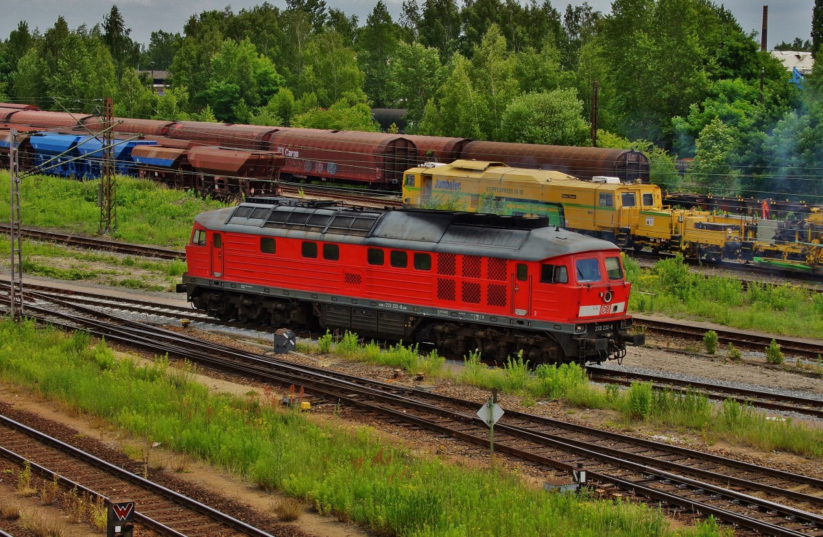 233 232-8 fährt in den Güterbahnhof von Engelsdorf/S. ein am 13.06.14.