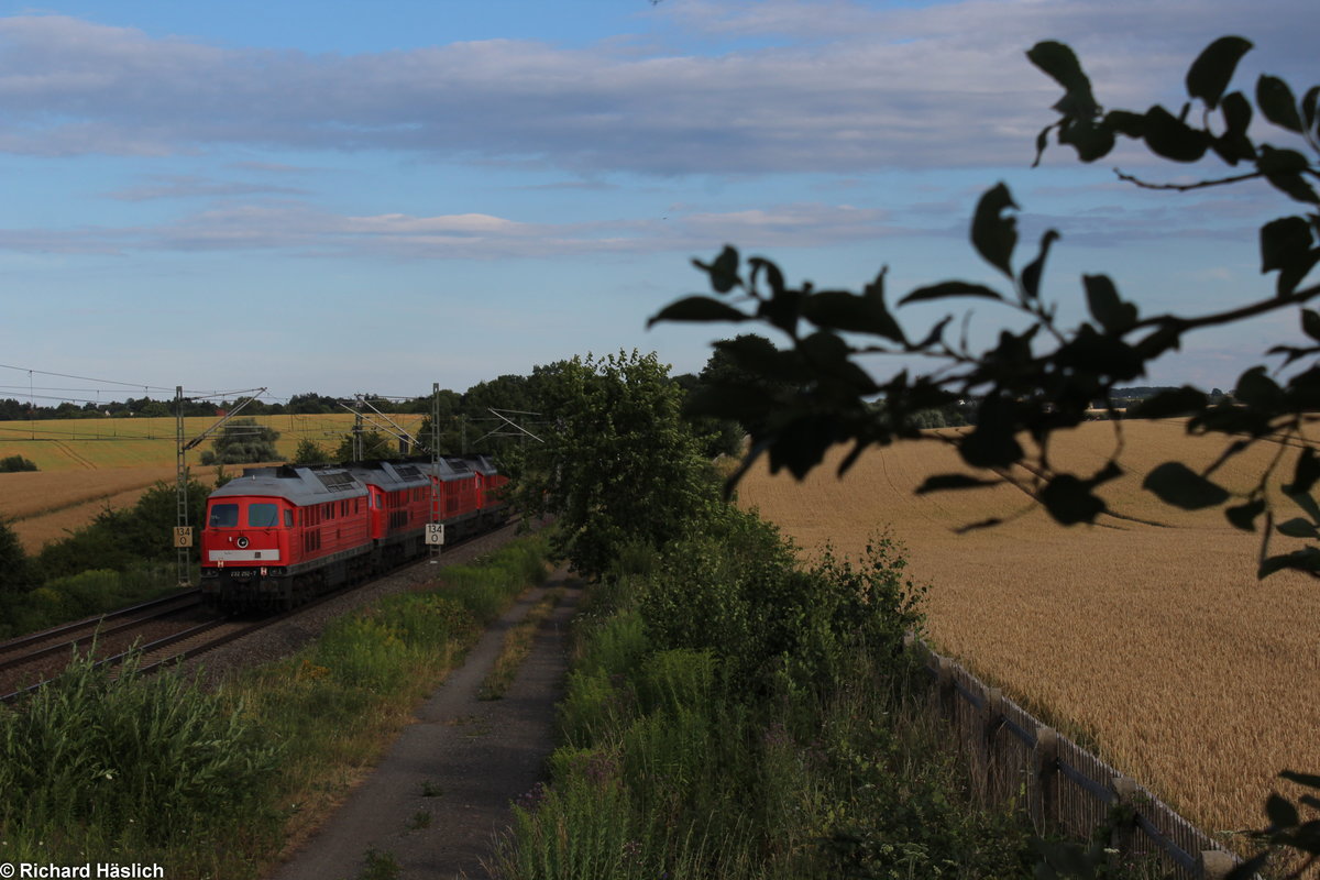 233 373-0 zieht 233 217, 233 367 und 232 252 durch Steinpleis. Dieser Zug ging nach Chemnitz.