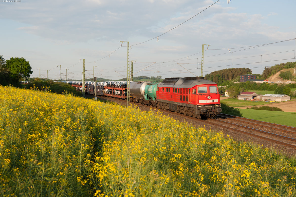 233 373 mit dem EZ 51602 von Zwickau nach Nürnberg Rbf bei Feilitzsch, 14.05.2018