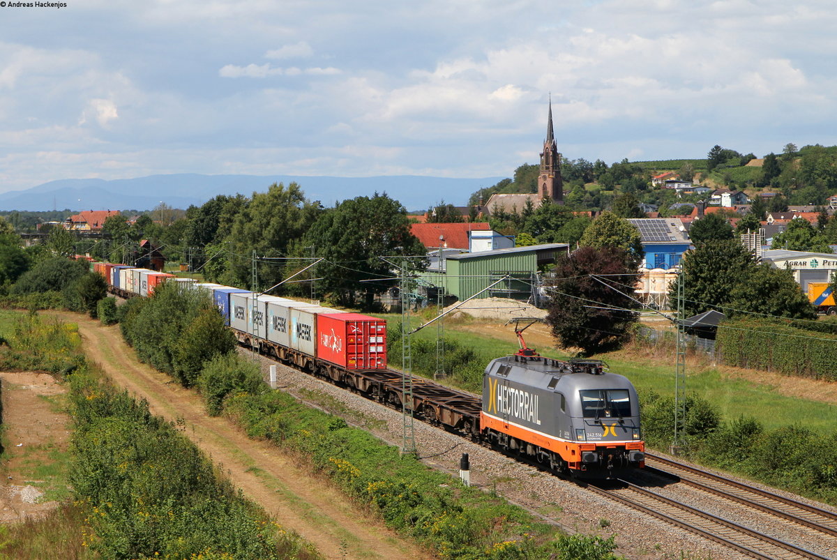 242 516 mit dem DGS42675 (Neuss Gbf-Basel Bad Bf) bei Teningen 14.8.19