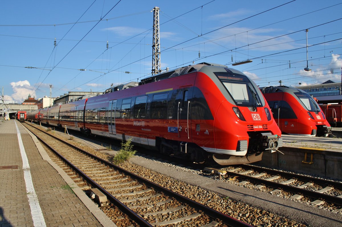 2442 204-0 begegnete am 13.8.2017 als RB59531 nach Weilheim(Oberbay) im Münchener Hauptbahnhof 2442 205-7 als RE4870 von Mittenwald. 