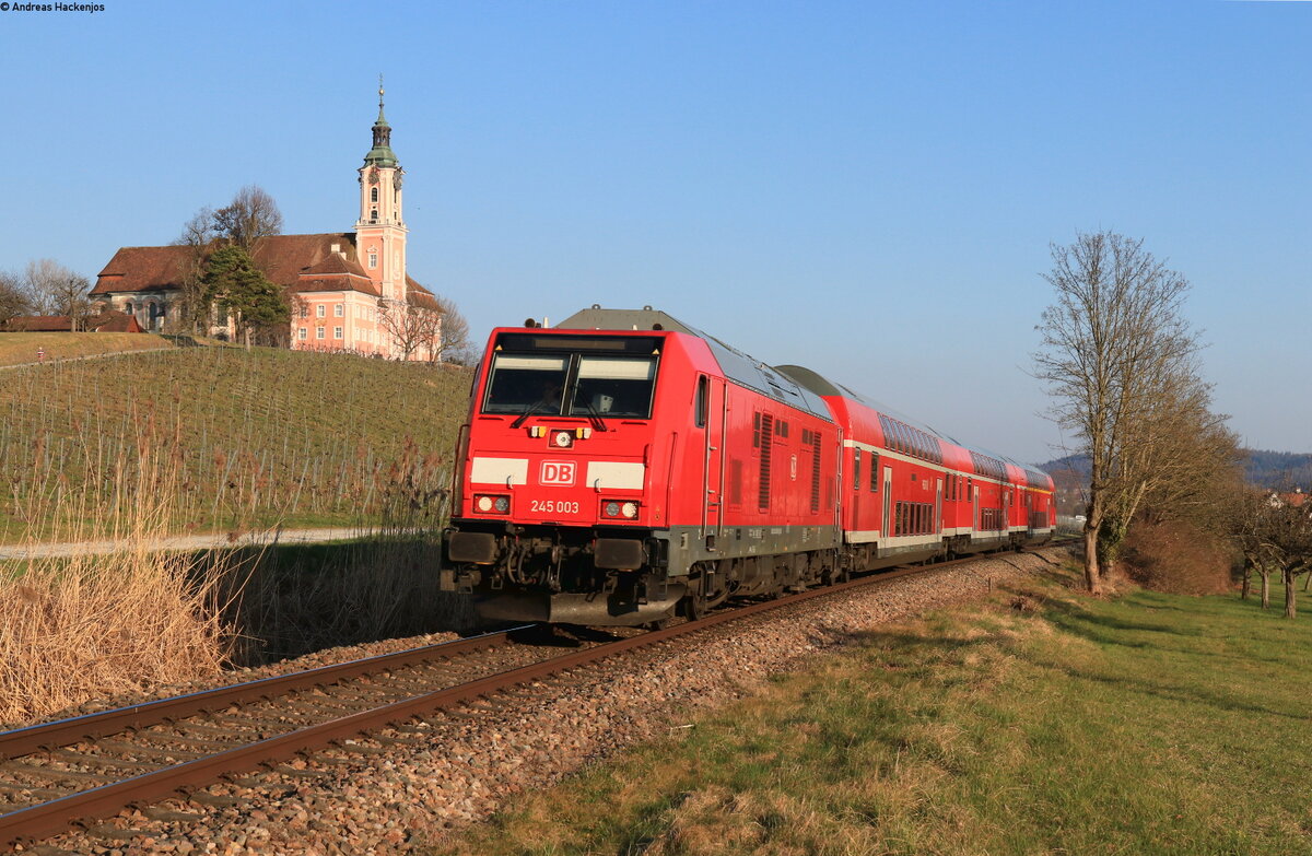 245 003 mit dem IRE 3064 (Friedrichshafen Stadt – Basel Bad Bf) bei Birnau 24.3.22