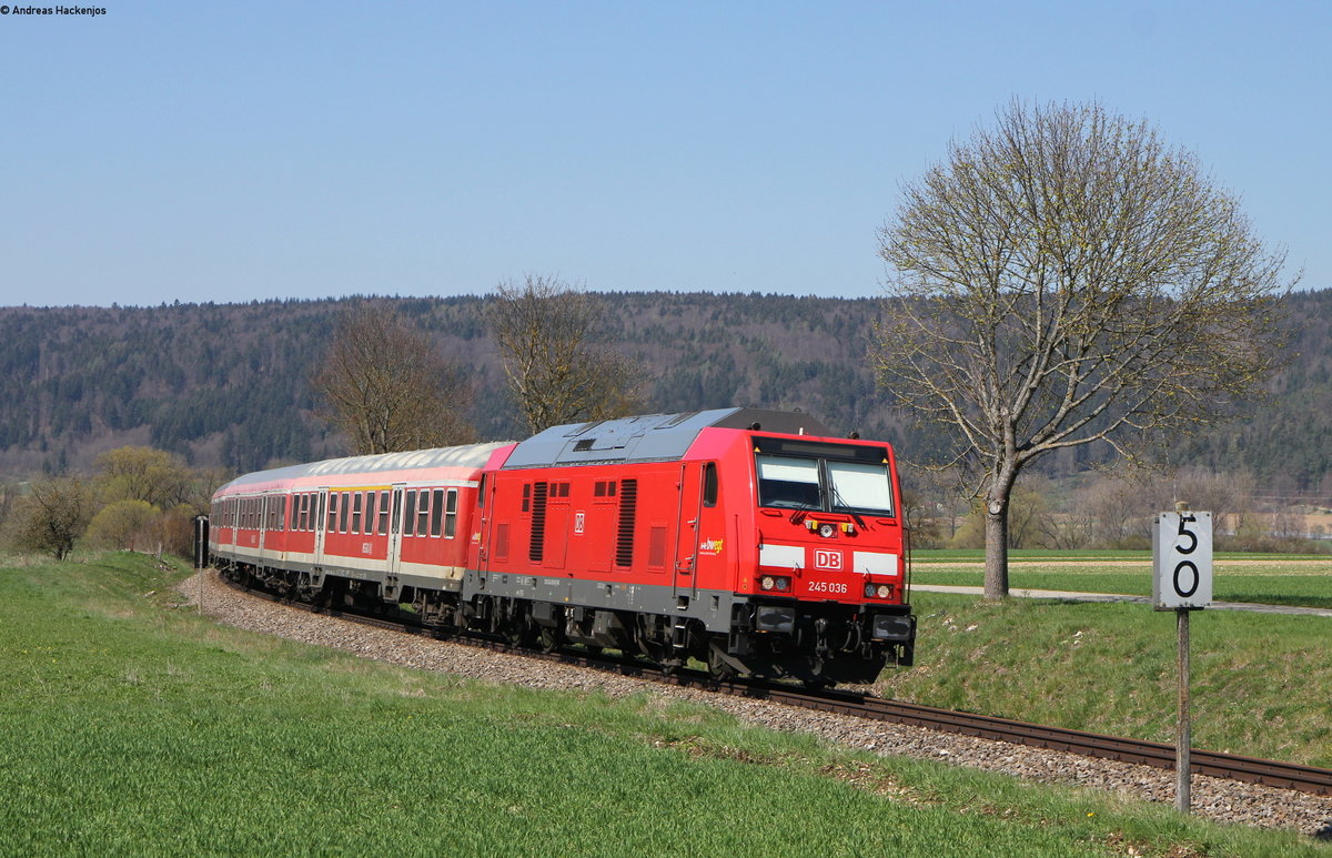 245 036 mit dem RE 22321 (Donaueschingen-Ulm Hbf) bei Nendingen 18.4.19