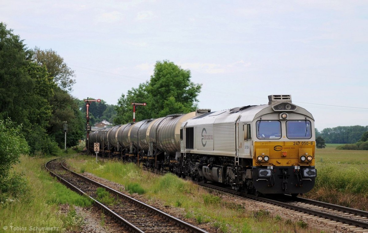 247 050 (92 80 1266 450-6 D-DB) mit Kesselzug am 15.06.2013 in Schwindegg