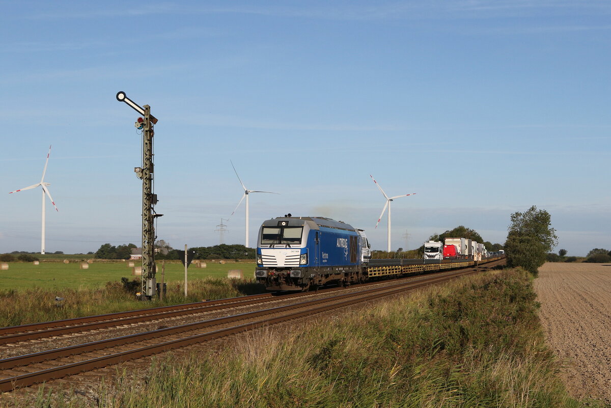 247 908  Debbie  mit einem Autozug aus Westerland kommend am 15. September 2023 bei Klanxbüll.