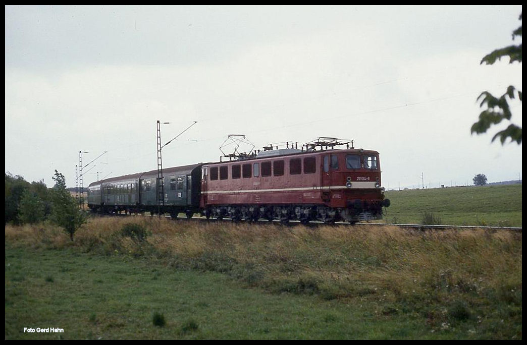 251004 ist hier kurz vor Elbingerode mit dem P 16437 aus Königshütte am 7.9.1991 um 13.58 Uhr unterwegs.