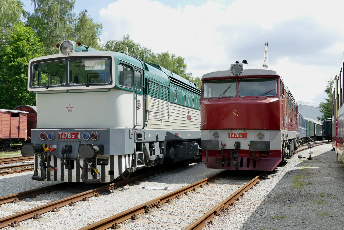 26. Juni 2016, Dampflokfest in Luzna u Rakovnika (CZ). Zwei Vertreter typisch tschechischer Dieselloks