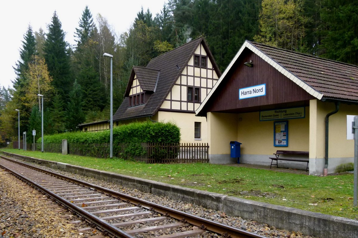 26.10.2014, Haltepunkt Harra Nord an der Strecke Saalfeld - Blankenstein in Thüringen. 