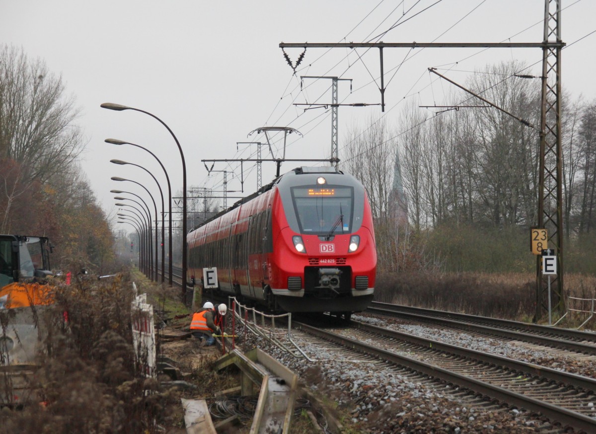 26.11.14 Bernau BÜ Albrechsthofer Ch. 442 825 Richtung Eberswalde, geschildert  Dienstfahrt  