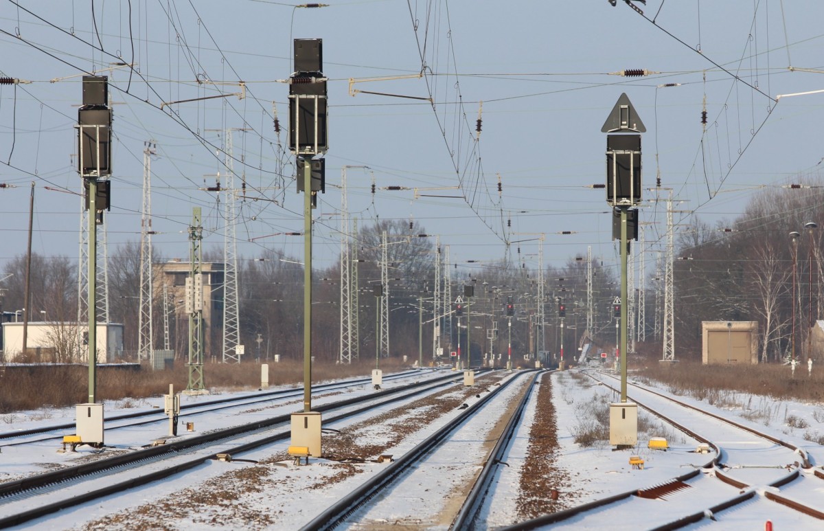 26.1.2014 Doberlug-Kirchhain. Dresdener Bahn, Blickrichtung Nord, nach der Umstellung auf Estw.