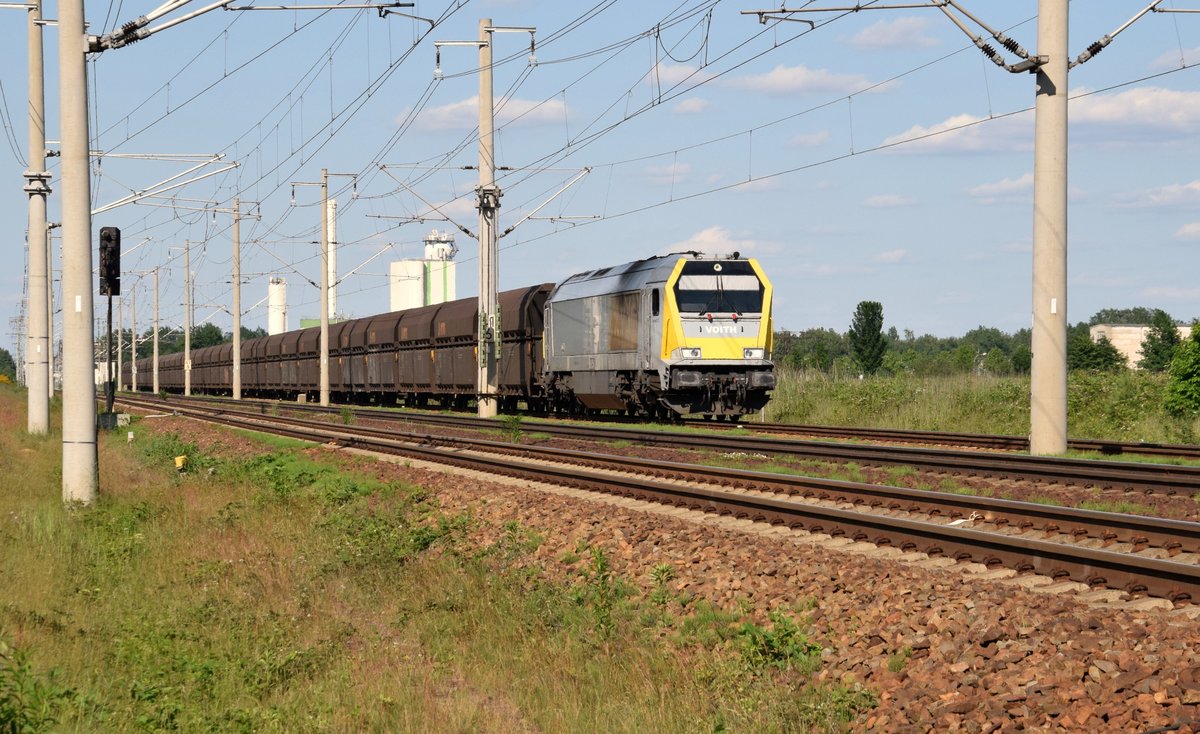 263 004-4 der HVLE in Brieske am 06.06.2016 nach dem Kopfwechsel in Richtung Spreewitz.
