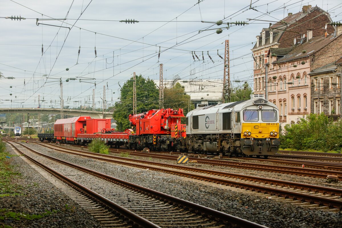 266 431-6 mit DB Netz Notfalltechnik Kran-Hilfszug aus Leipzig in Wuppertal, September 2023.