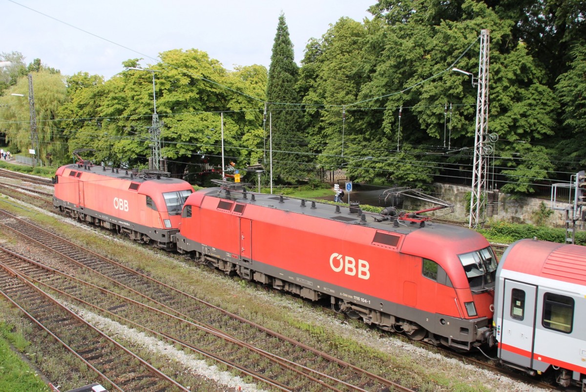 27.7.2014 Lindau Hbf. Verspäteter IC 119 Richtung Bregenz (1116 105 + 104)