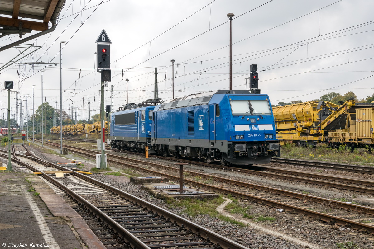 285 101-5 & 155 045-9 von der Press standen in Stendal und warteten auf neue Einsätze. 17.10.2015