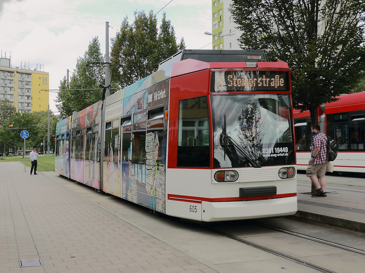 29. August 2020, Erfurter Verkehrsbetriebe, Wagen MGT6D Nummer 605 auf der Linie 6.