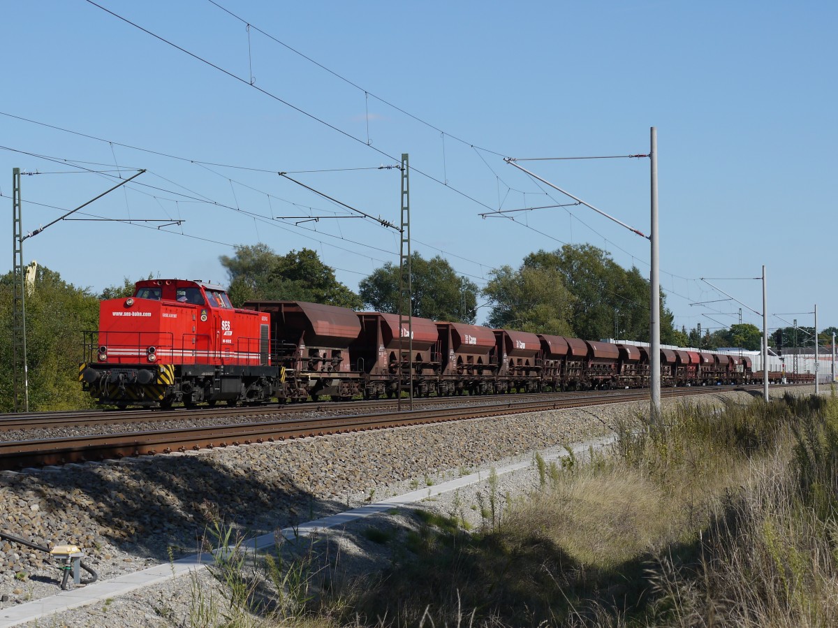293 005  GEORG  (ex DR V100) von SES Logistik mit einem gemischten Güterzug bei Winsen (Luhe) in Fahrtrichtung Hamburg; 26.08.2014
