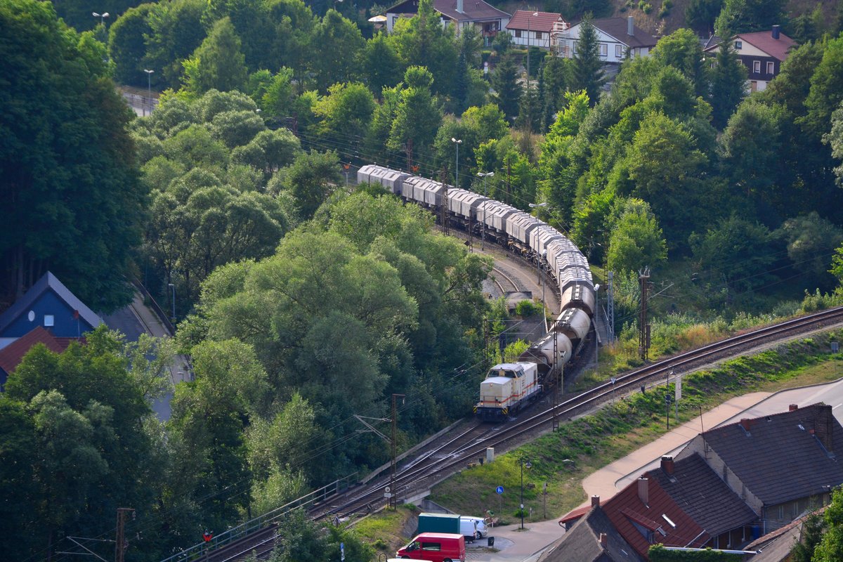 293 026-1 rangiert am Abend des 8.8.2018 ein paar Wagen vom Felswerk in den alten Bahnhof Rübeland. 

Rübeland 08.08.2018