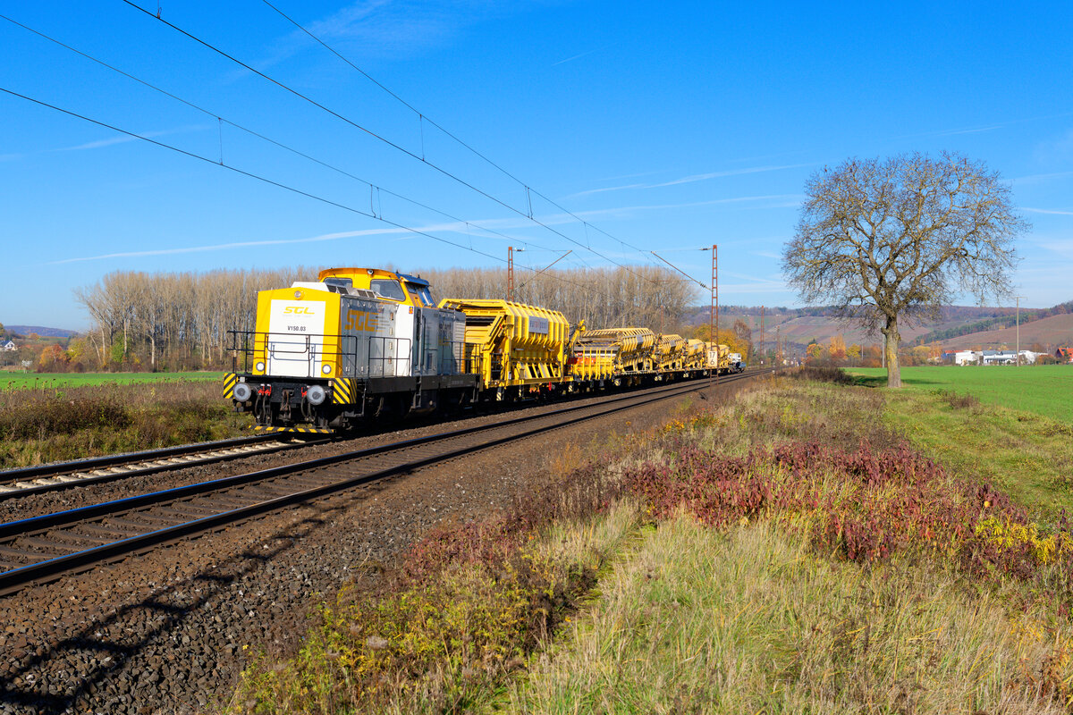 293 509 SGL mit einem Umbauzug bei Retzbach-Zellingen Richtung Würzburg, 18.11.2020